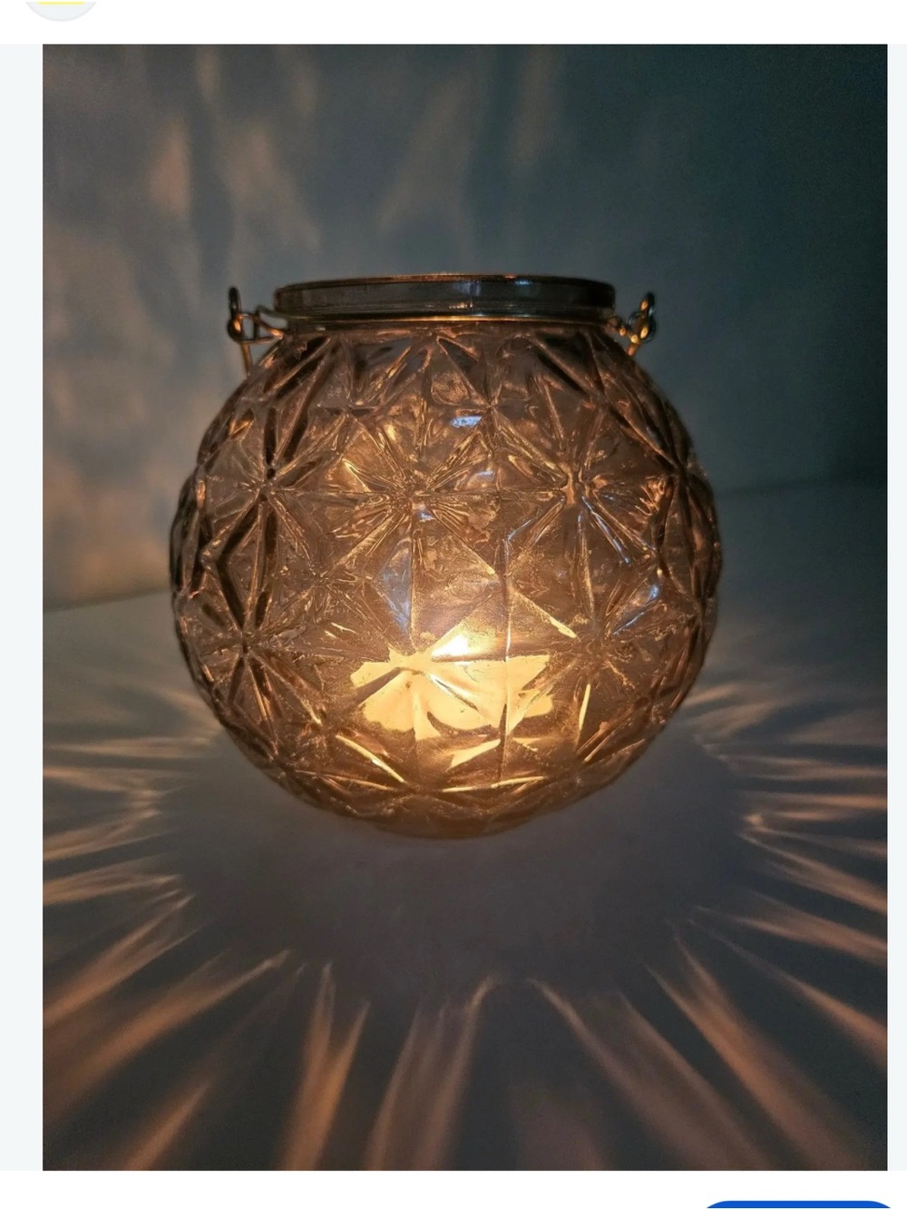Vintage Glass Starburst Lantern Amber Glow w/ handle for hanging
